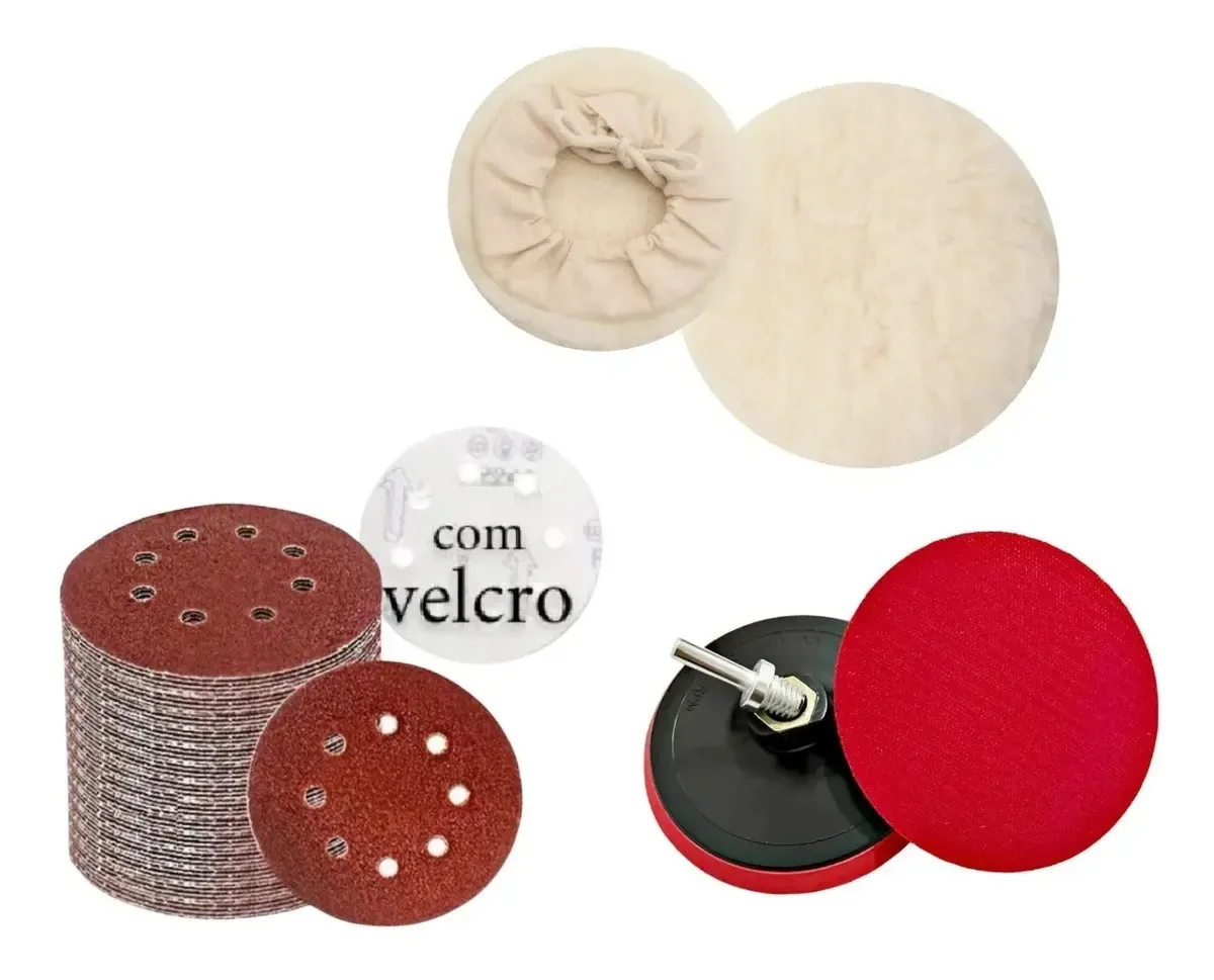 Kit Polimento 30 Lixas C/pluma +suporte +boina P/lixadeira Cor Variados