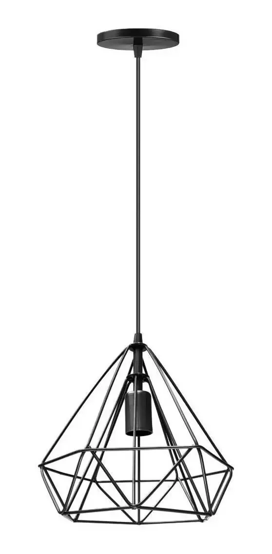 Lustre Pendente Aramado Diamante Pirâmide Preto