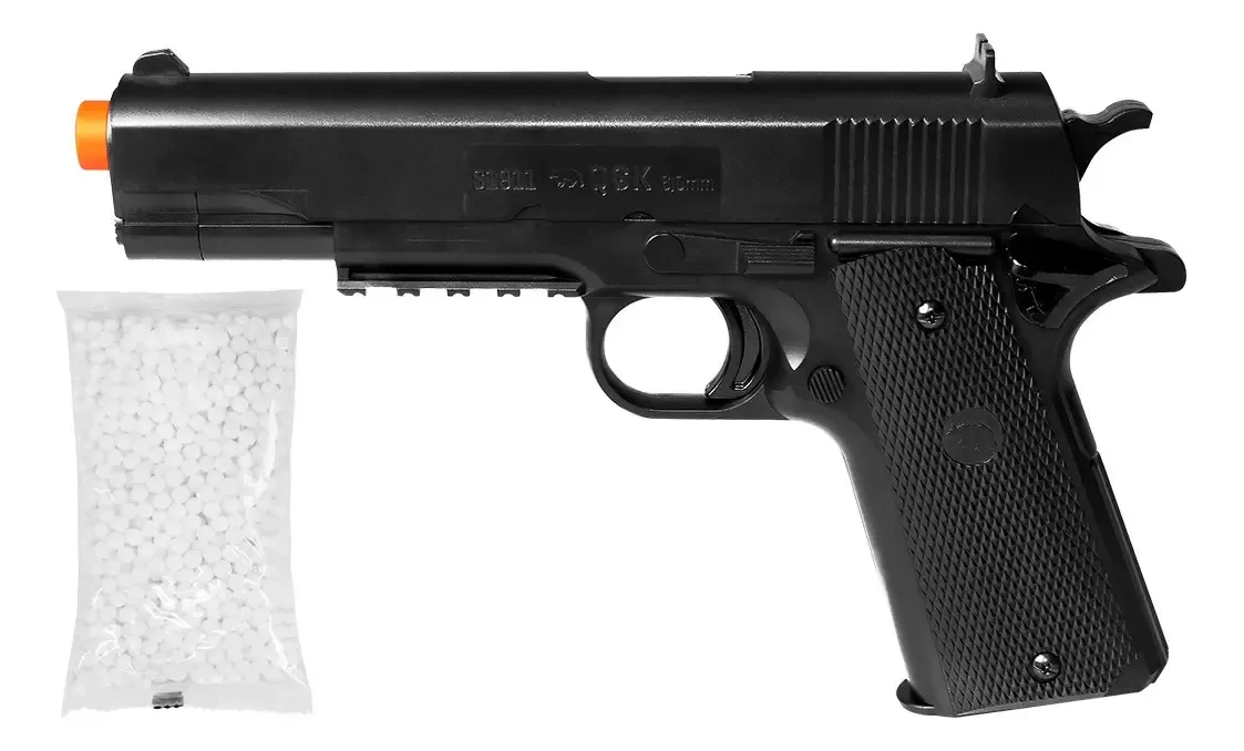 Pistola De Airsoft Spring S1911 6mm - Qgk + 1000bbs Preto 6 Mm
