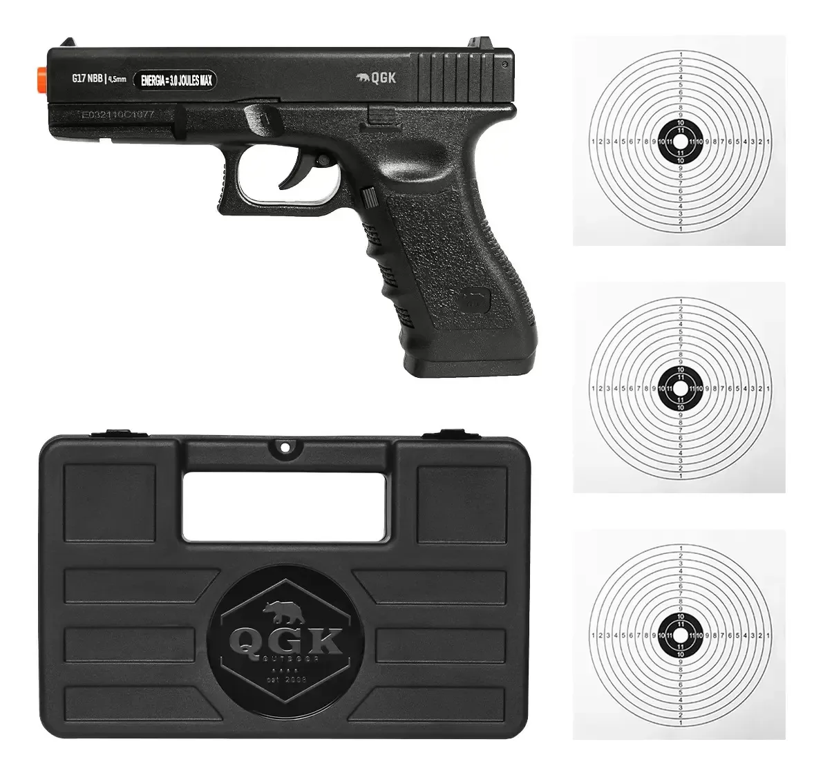 Pistola Airgun G17 Nbb 4,5mm Qgk + Maleta + Alvo Preto 4.5 Mm
