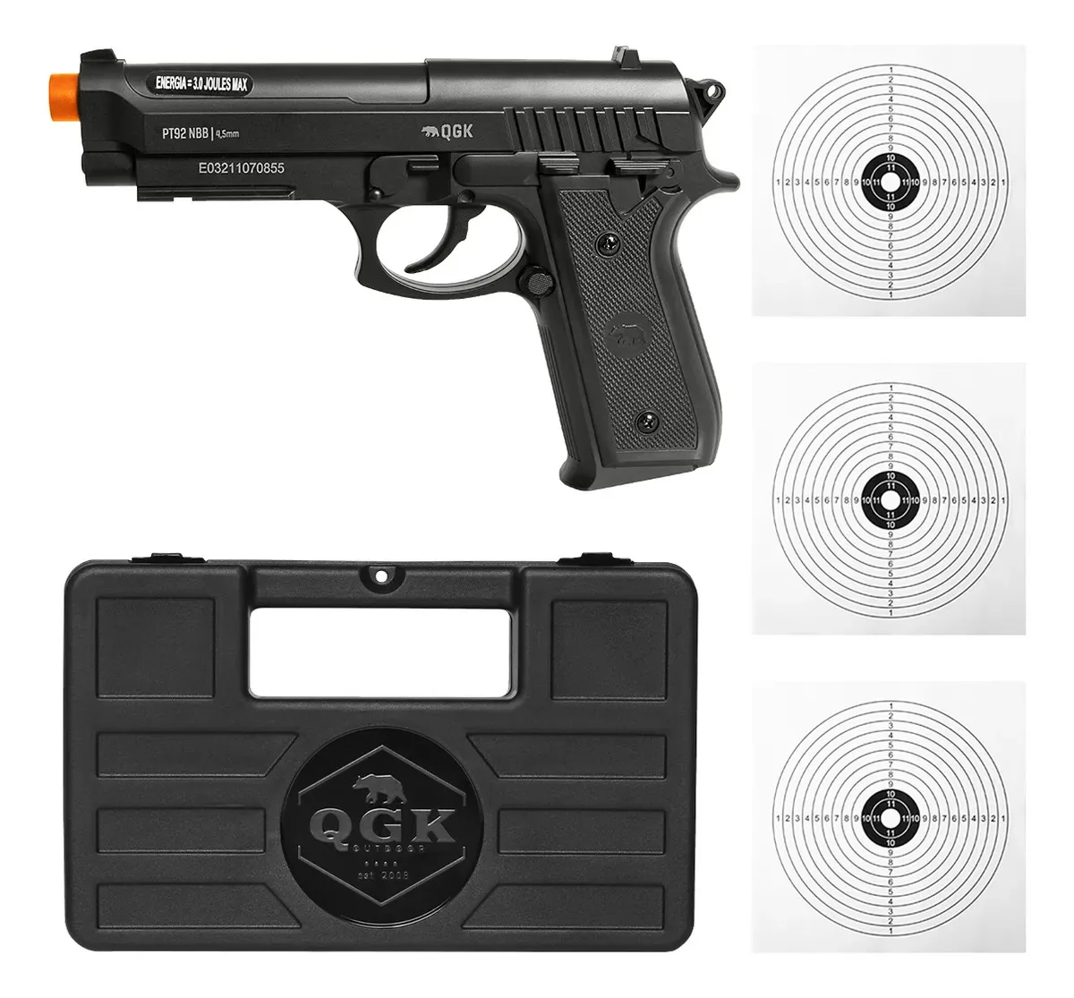 Pistola Airgun Pt92 Nbb 4,5mm Qgk + Maleta + Alvo Preto 4.5 Mm