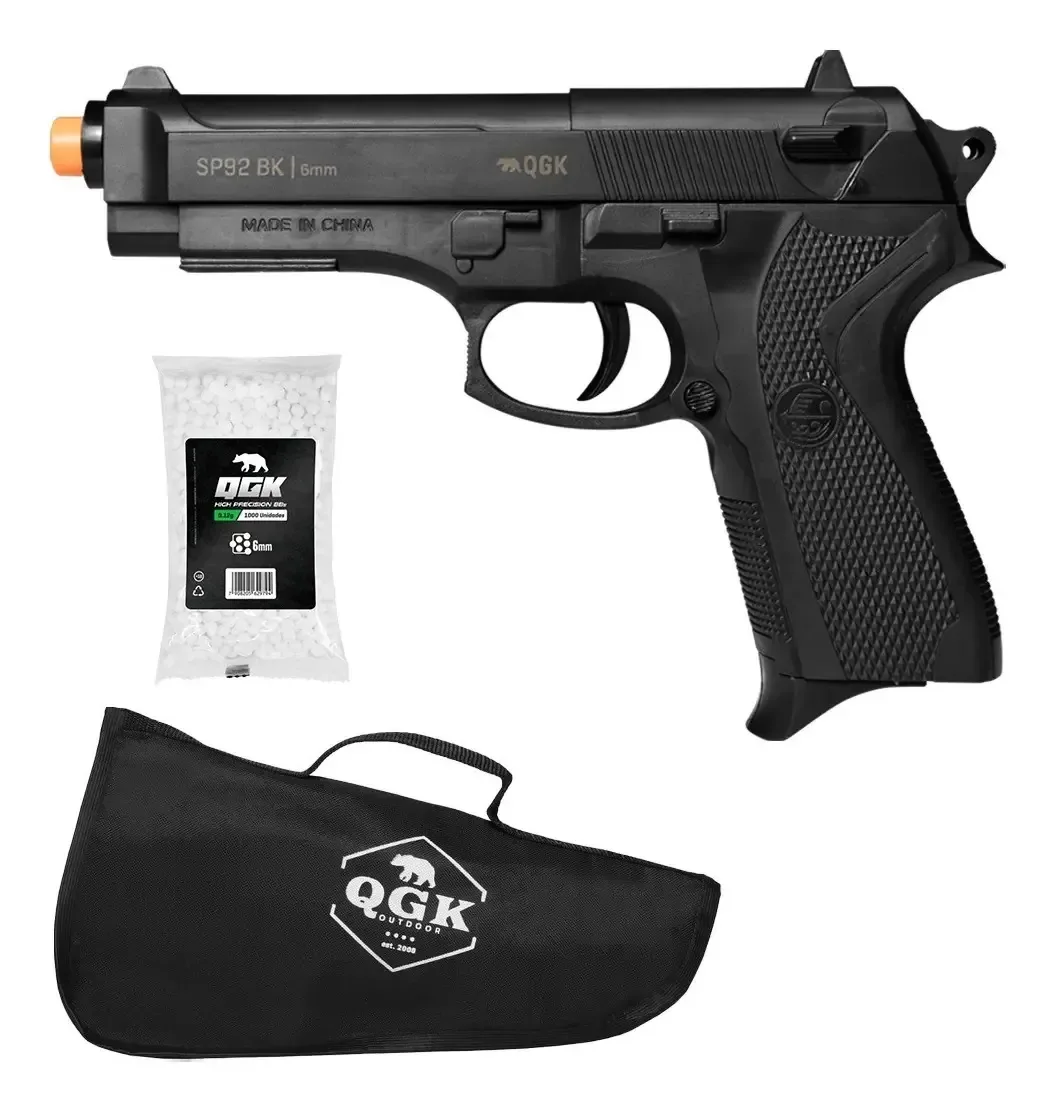 Pistola De Airsoft Spring Sp92 6mm Qgk + Capa + Bbs Preto 6 Mm