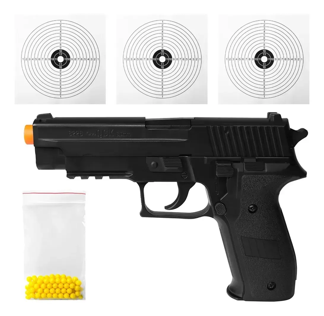 Pistola De Airgun Spring S226 6mm Qgk + Alvo + Bbs Preto 6 Mm