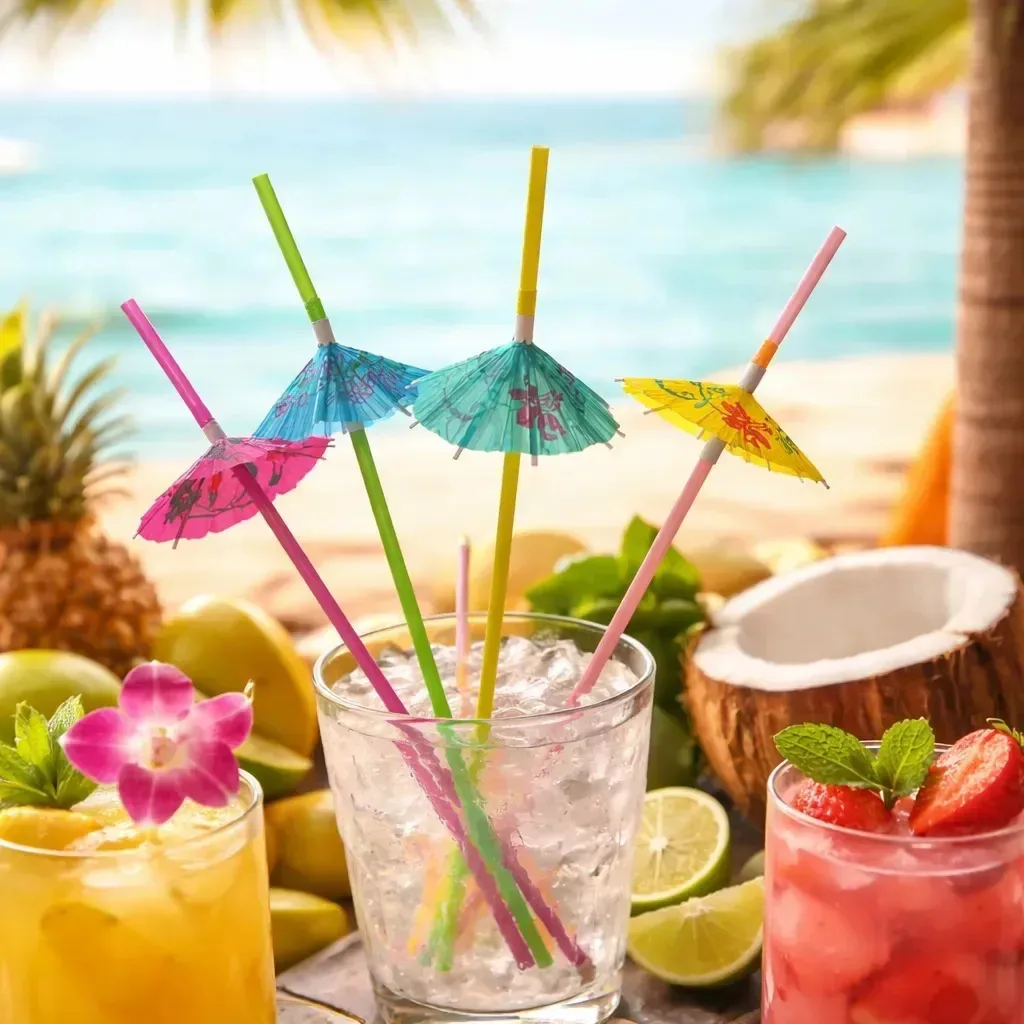 24 Canudos Guarda-chuva P/ Drinks Bebidas Coquetéis Colorido
