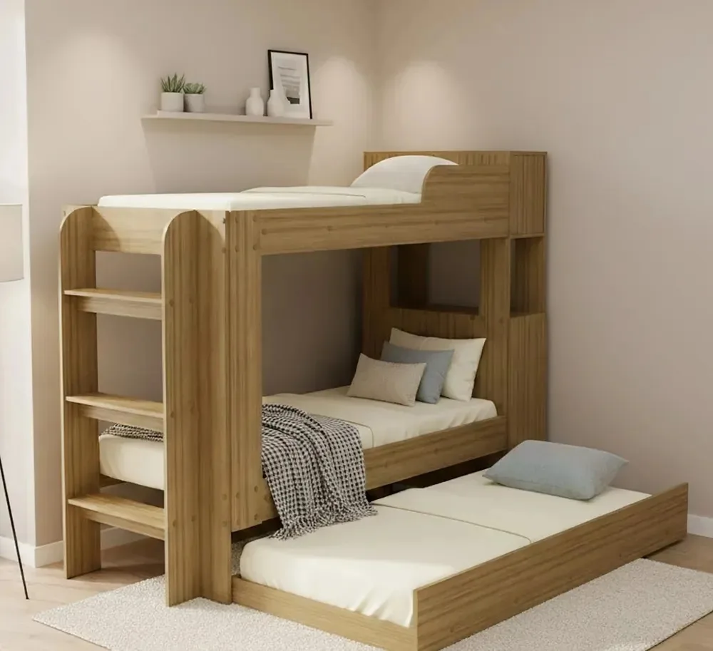 Cama Treliche Tecnomobili Juvenil 3 Camas Solteiro Com Armário Baú E Cama Auxiliar Mdp Amêndoa