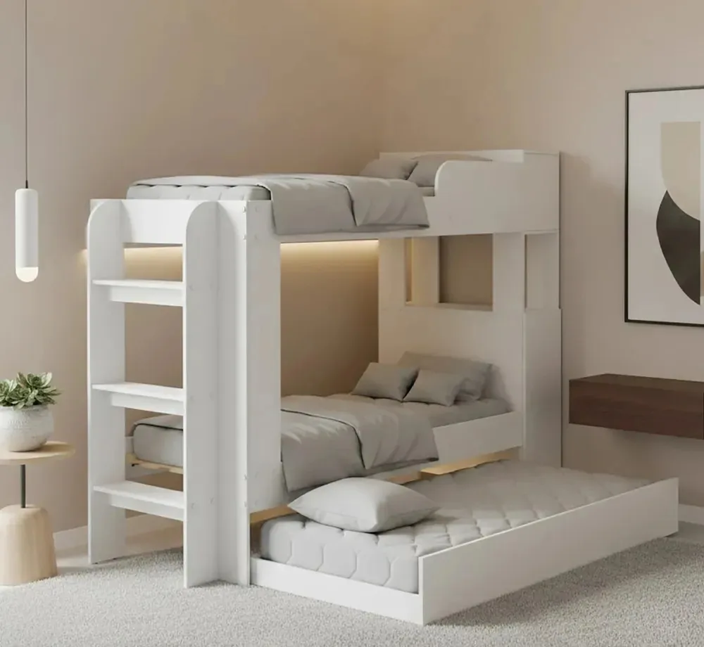 Cama Treliche Tecnomobili Juvenil 3 Camas Solteiro Com Armário Baú E Cama Auxiliar Mdp Branco