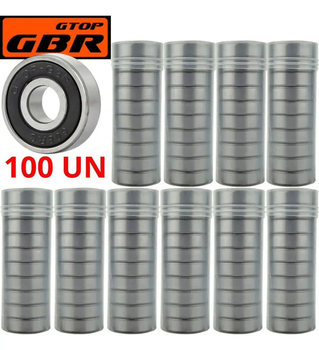 Kit 100 Peças Rolamentos 608 2rs 8x22x7mm Preto