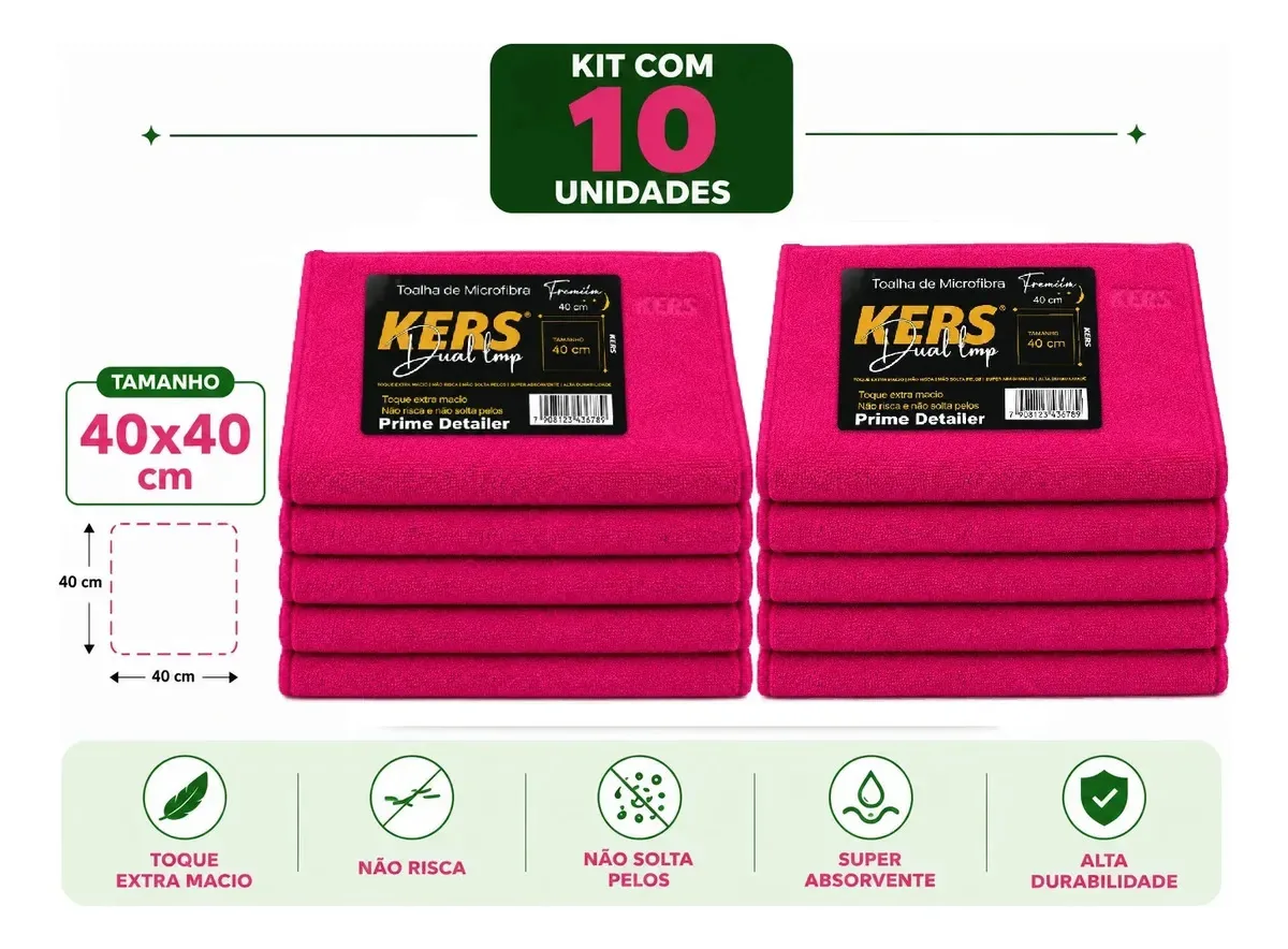 10 Toalhas Microfibra 360gsm 40x40 Kers Dual Loop Rosa Pink Rosa-chiclete