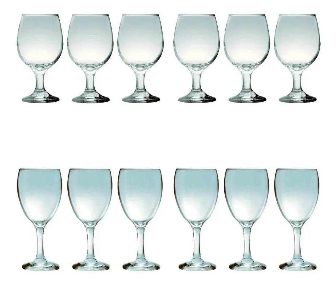 Kit Com 6 Taças Para Vinho Tinto E 6 Taças Para Água 300ml