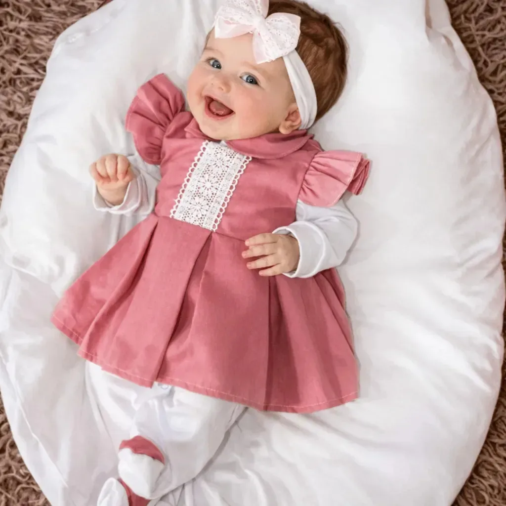 Saída Maternidade Menina Antonela 04 Roupa De Bebê Coral Tu