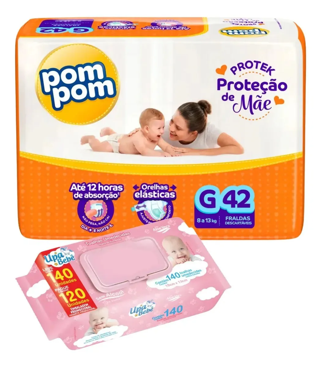 Kit Fraldas Descartáveis Protek Mega + Toalhas Umedecidas G - Rosa