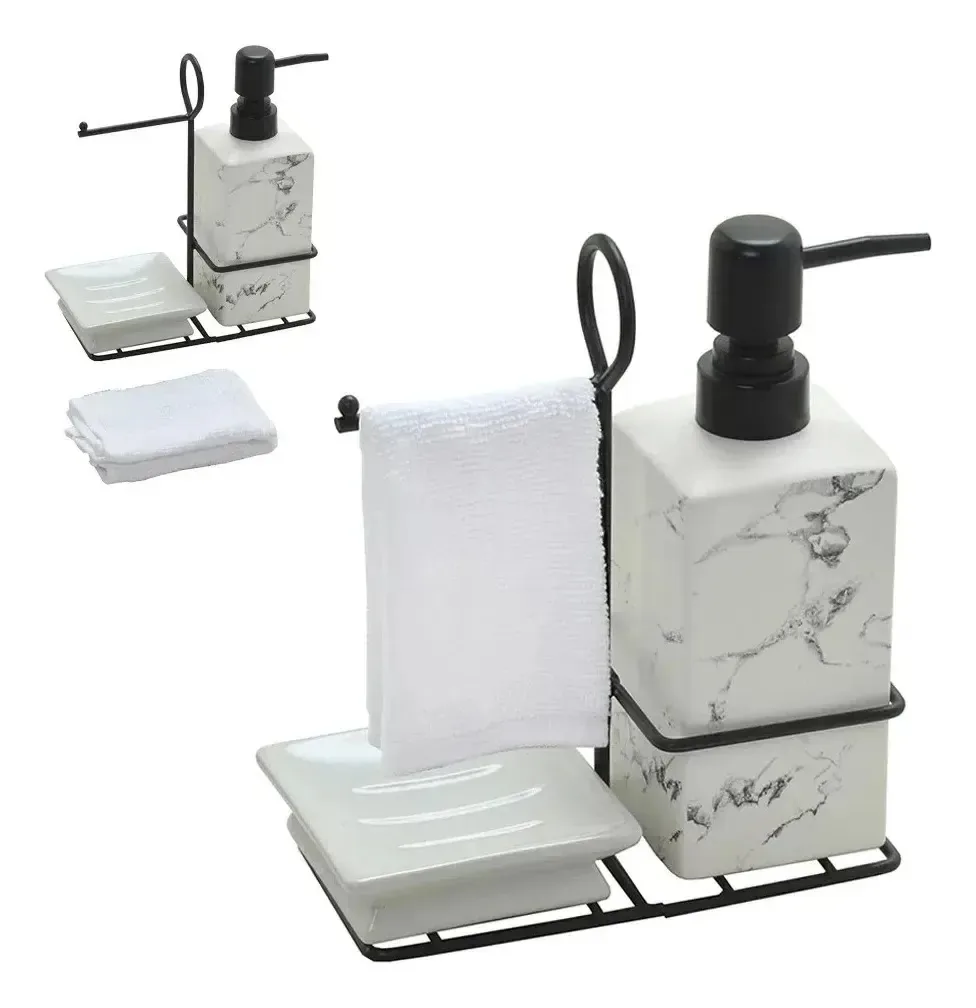 Kit Acessórios Lavabo Cerâmica 4pçs Branco