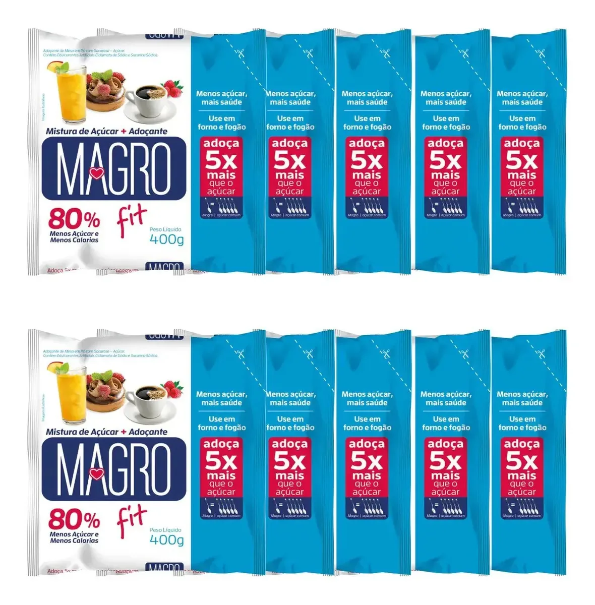 Açúcar Light Magro Forno E Fogão Pacote 400g - Kit Com 10