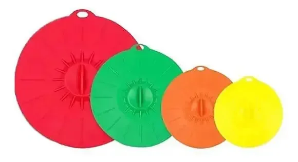 Jogo Conjunto Com 4 Tampas Coloridas Em Silicone Com Fixador