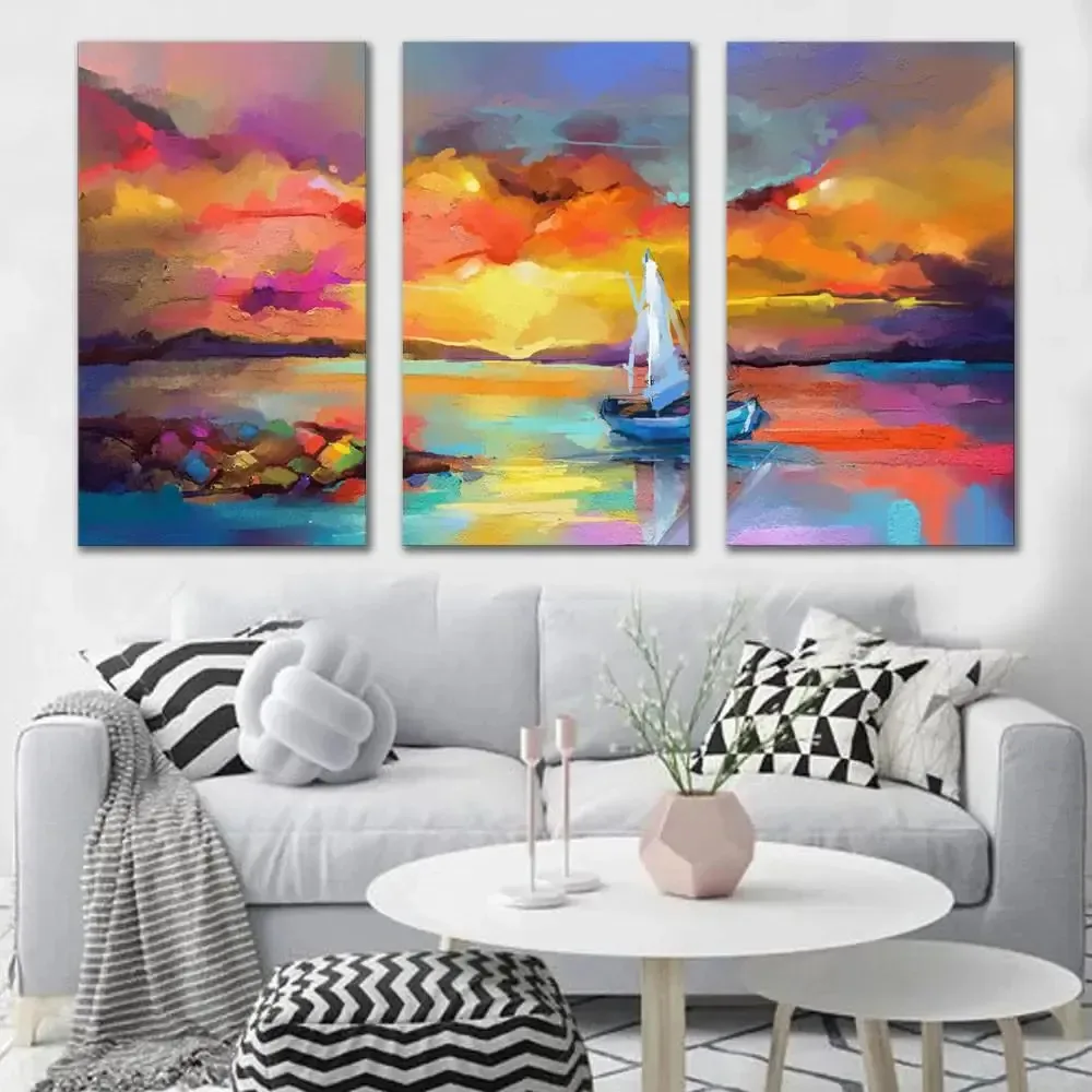Kit Quadros Decorativos Barcos Abstratos
