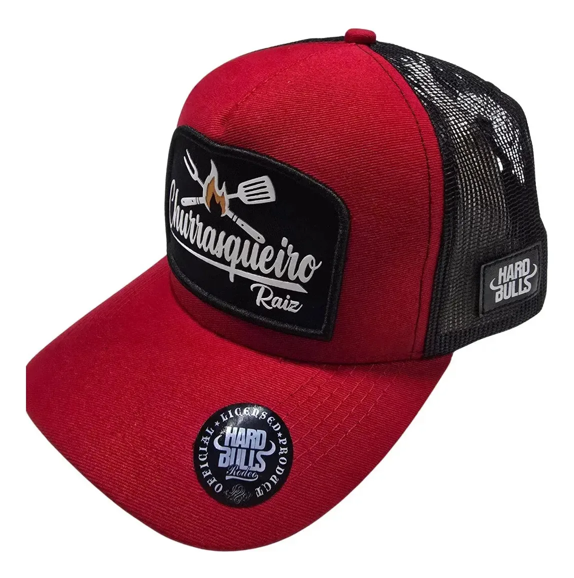 Boné Country Trucker Churrasco Agro Aba Couro Curva Preto Vermelho Un Churrasqueiro Raiz