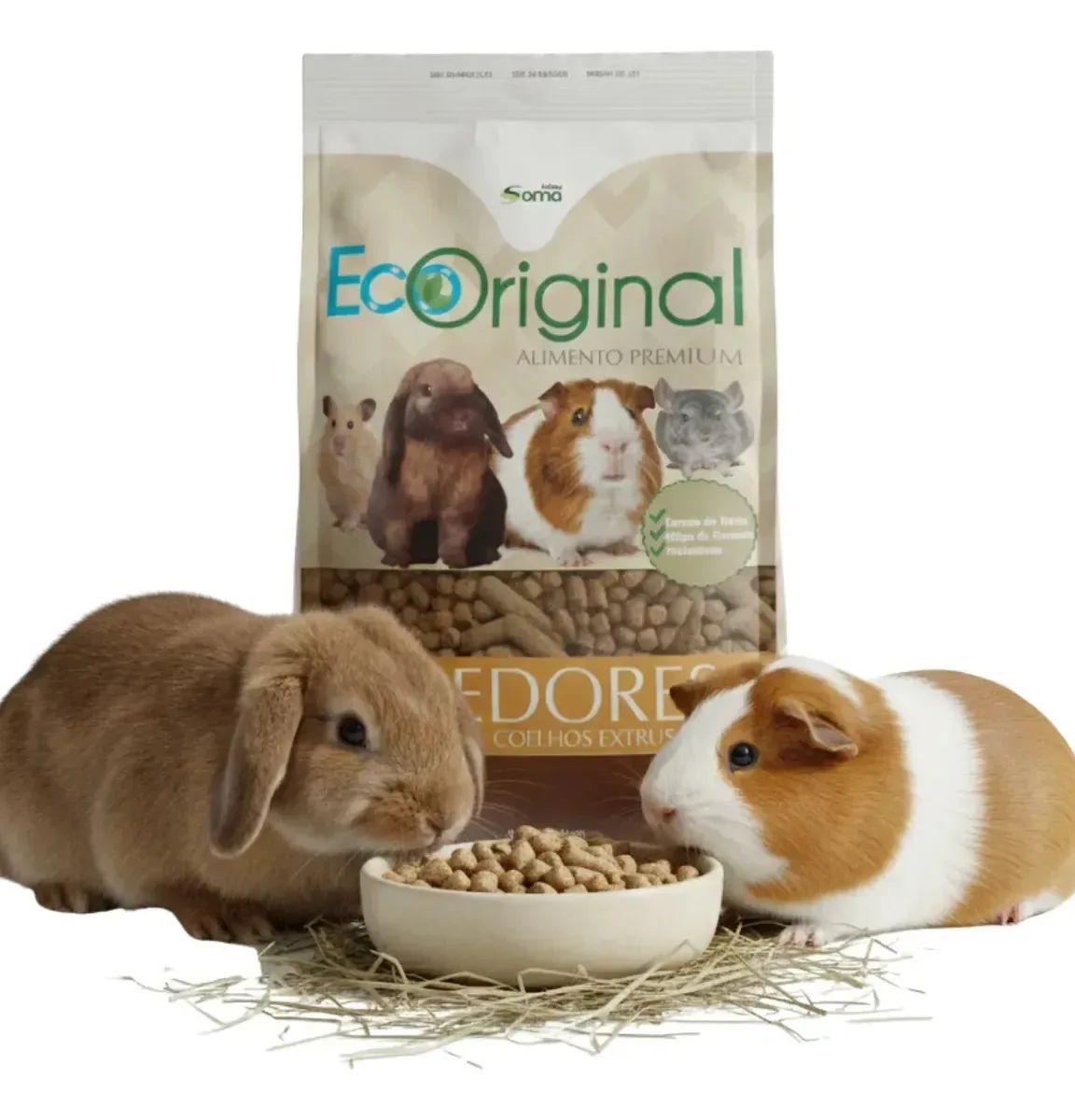 Ração para Roedores Ecoriginal Premium Alimento Extrusado Premium 800g Com Vitamina C- Porquinho da Índia, Mini Coelho, Hamster, Chinchila