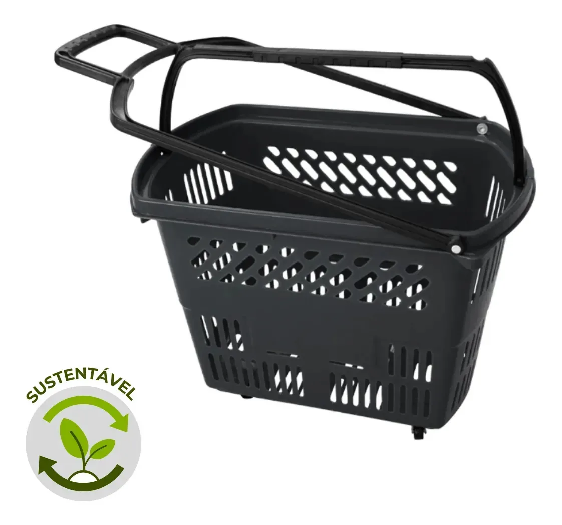 Cesta Semaza Super de Compras com Rodas e Alça – 30L – Preta