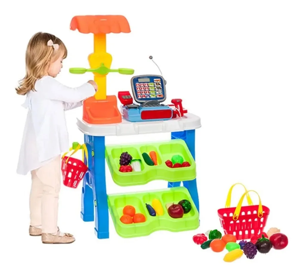 Mini Brinquedo Caixa Registradora Balança Cesta 26pc Colorido