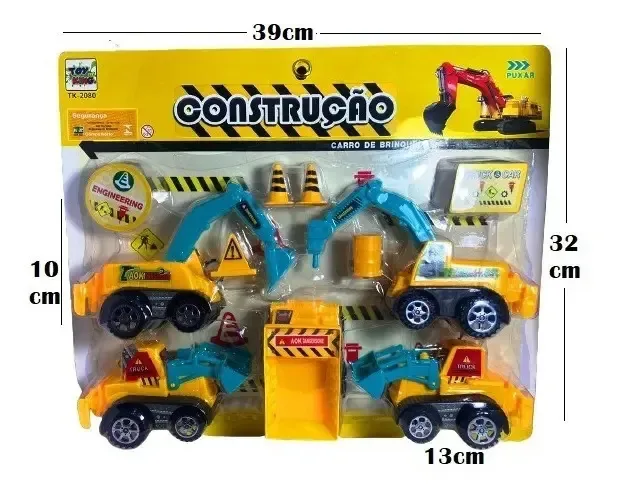 Kit Carrinhos Construção Brinquedo Trator Caminhão Acessório Construção