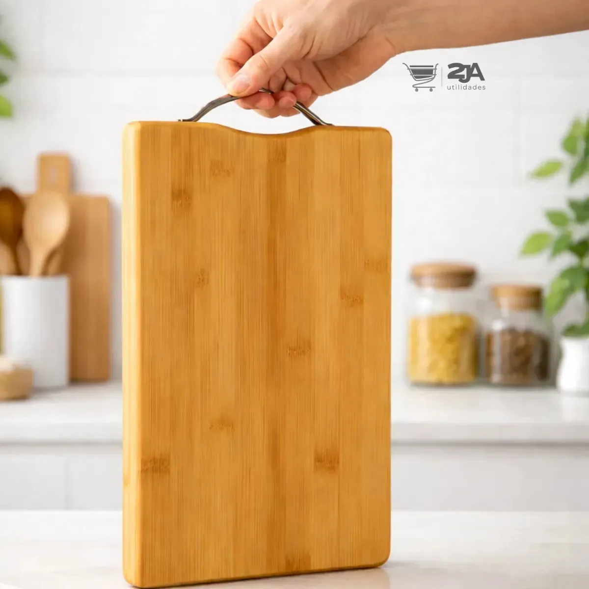 Tábua De Corte Bambu Retangular Com Alça Lisa Resistente Gourmet Para Servir Frios Pizza Queijos Carnes Legumes Aperitivos Petiscos 2JA UTILIDADES