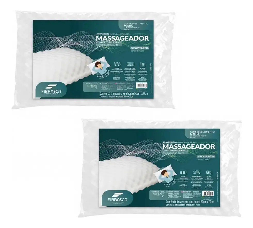 Kit C/ 2 Travesseiros Massageador Ortopedico Fibrasca Branco