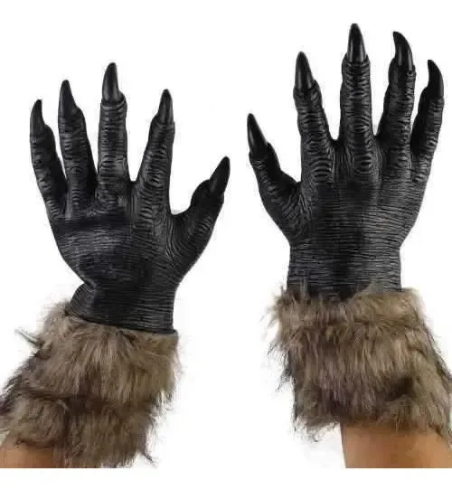 Mãos Lobo Mau Luvas Lobisomen Fantasia Halloween Cosplay Preto