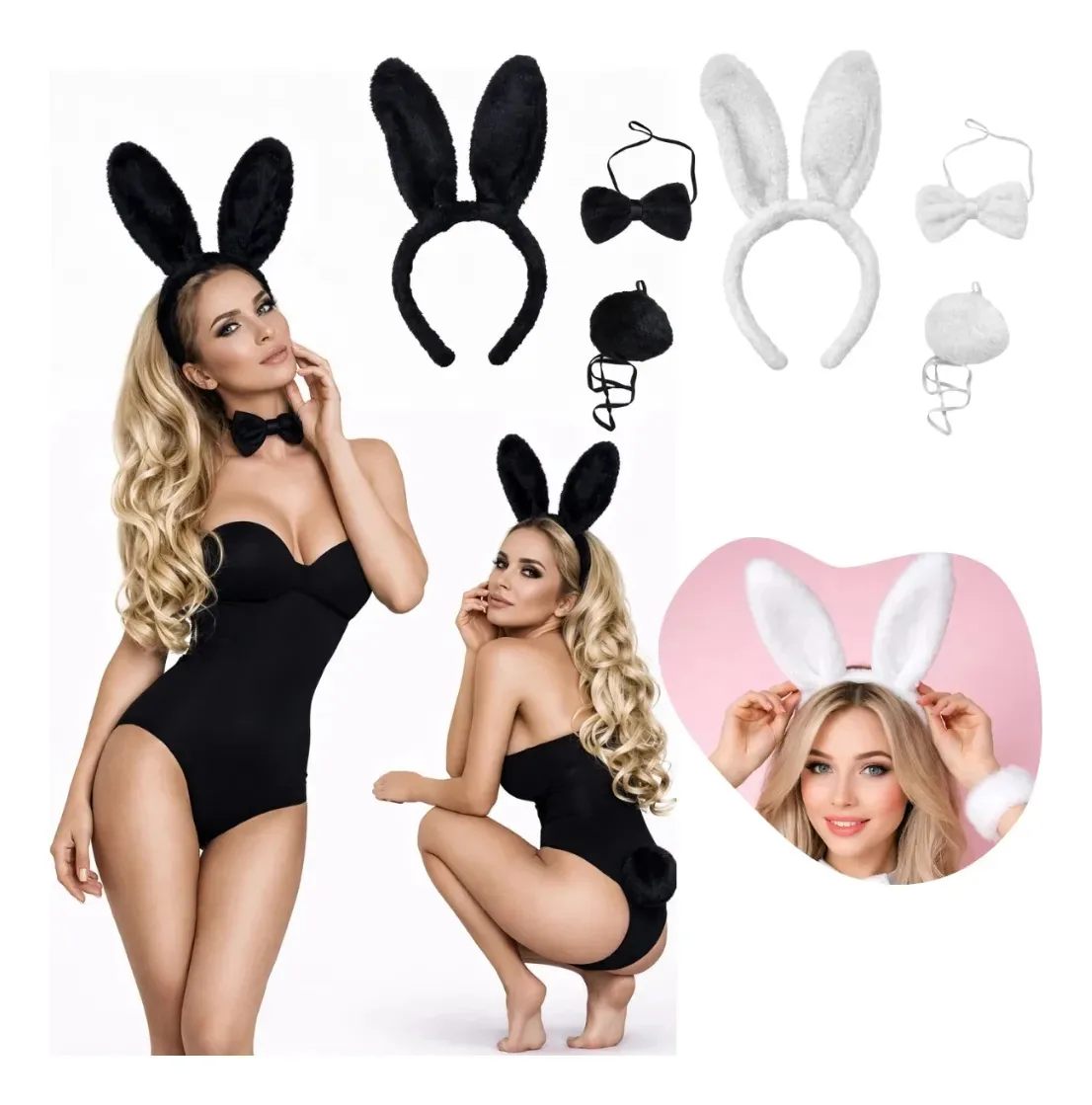 Kit Acessórios de Coelhinha Branco para Carnaval e Halloween