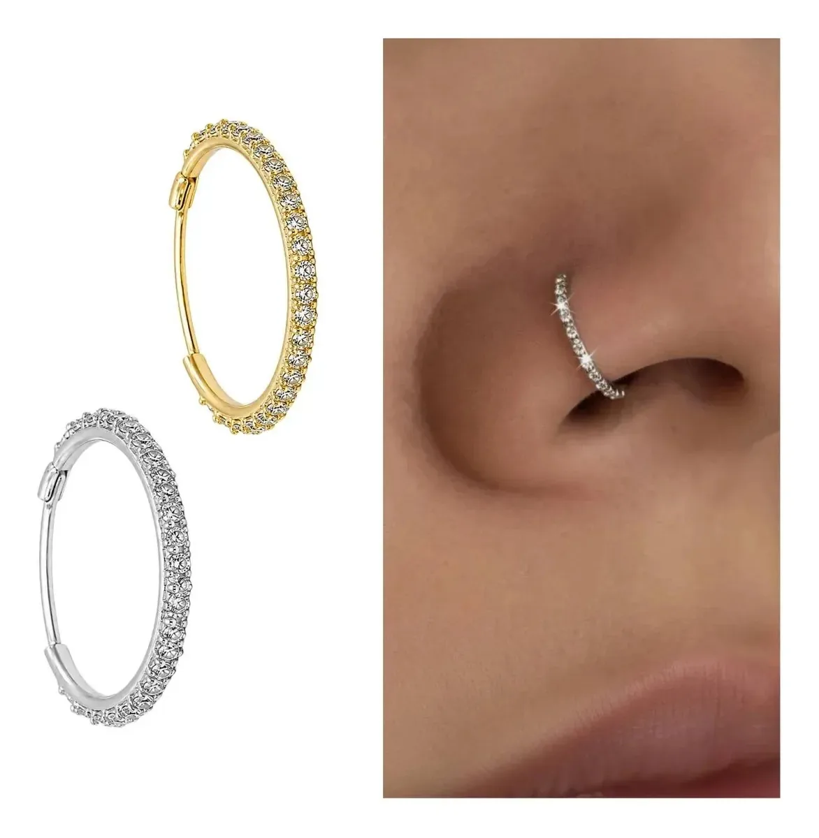 Piercing Argola Nariz Cravejada Com Zircônias Fininha Prateado