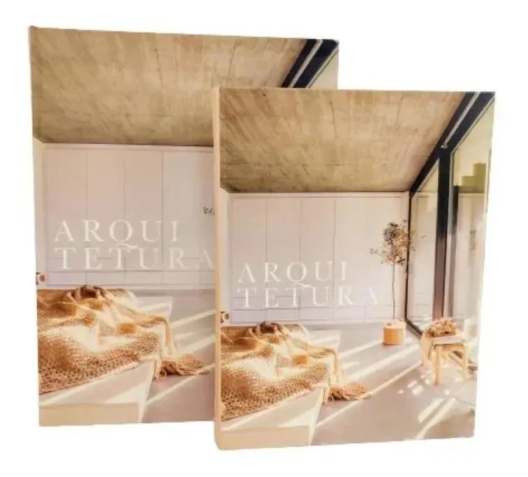 Kit Duas Caixas Livros Decorativos Em Madeira - Arquitetura Marrom-claro Arquitetura