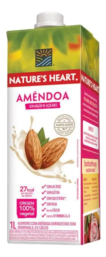 Leite Vegetal Amêndoa, Natures Heart Caixa De 1l