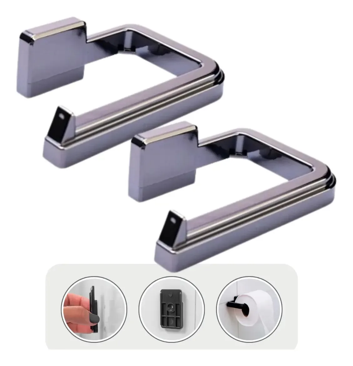 Kit com 2 Suportes para Papel Higiênico de Parede Suspenso Adesivo Fumê