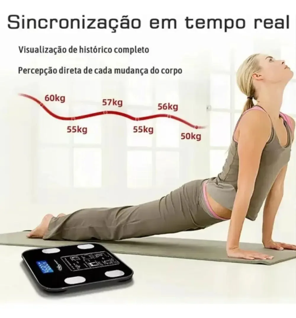 Balança Digital Corporal Bioimpedância Aplicativo Banheiro
