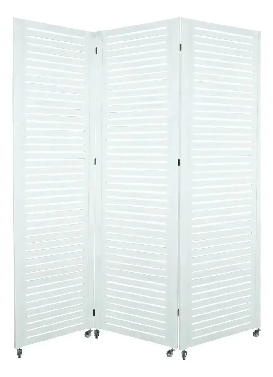 3 Biombo Divisor Ambiente Pintado Branco Preto Rodinha Nc Cor Branco. Horizontal