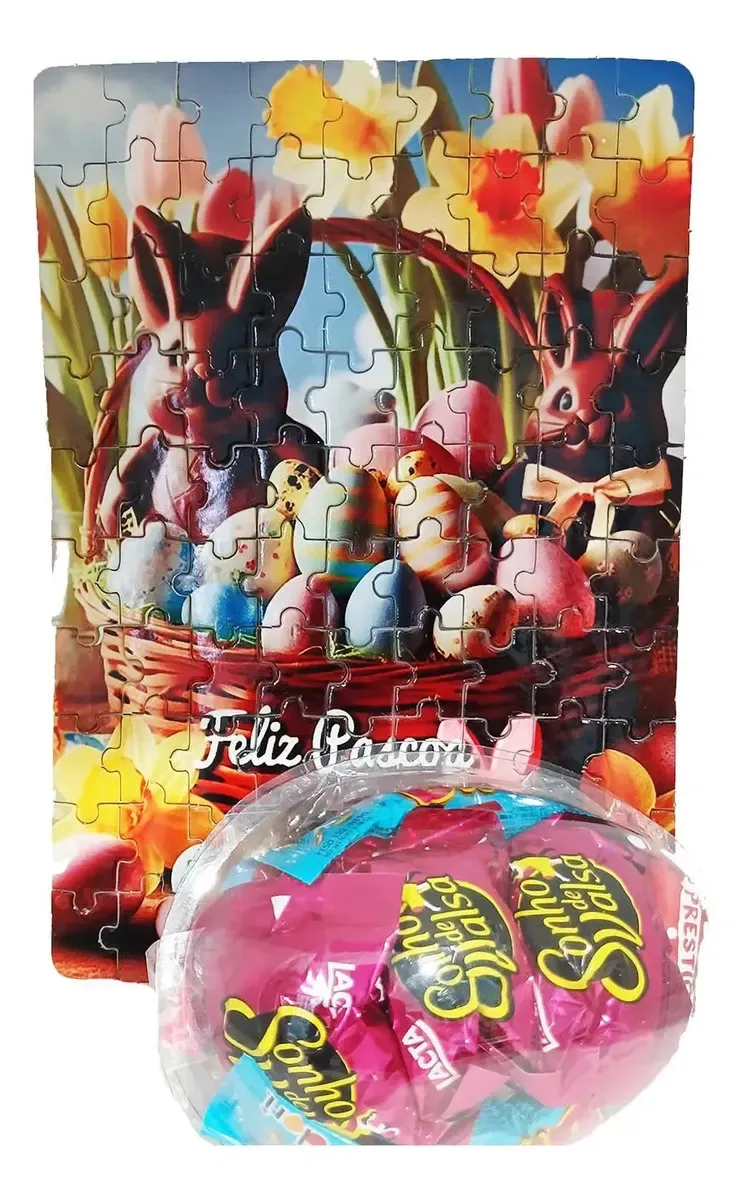 Presente Páscoa Chocolates E Guloseimas + Quebra-cabeça