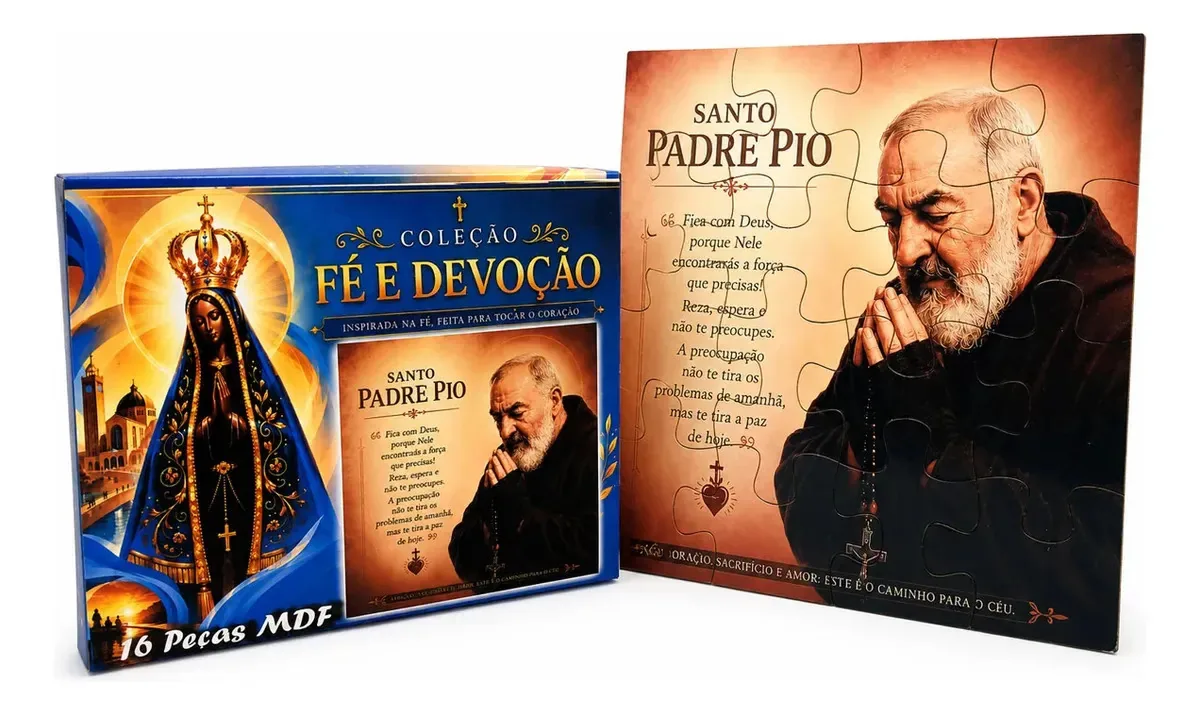 Quebra-cabeça Santo Padre Pio 16 Peças Idosos Peças Grandes