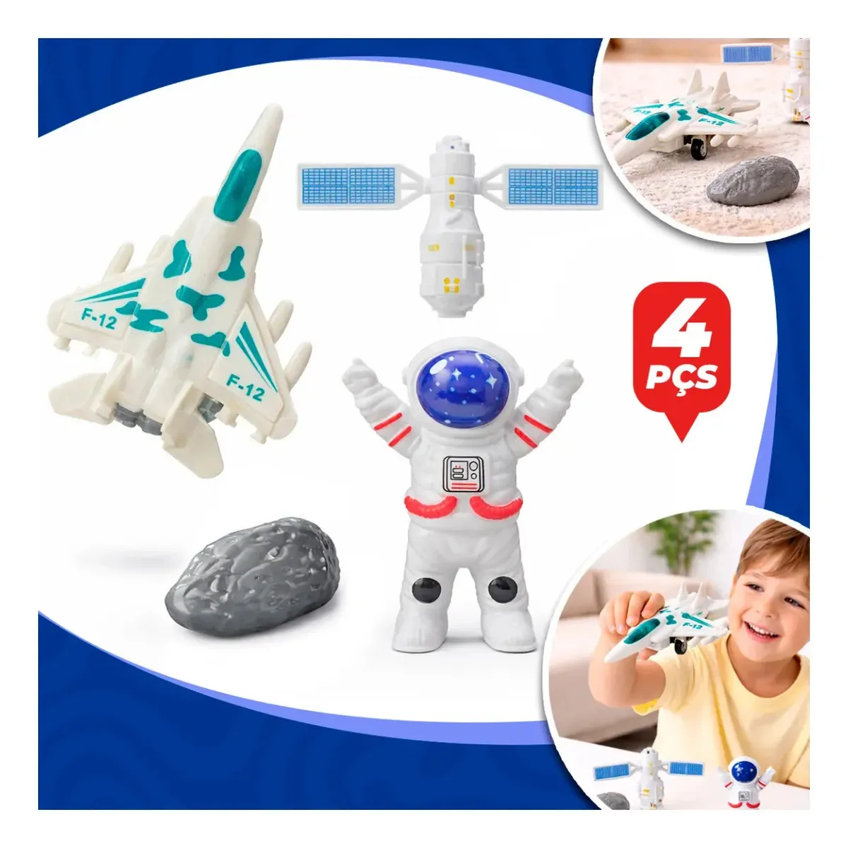 Brinquedo Explorador Espacial Infantil 4 Pçs Nave Fricção Astronauta Satélite Asteroide Topline Brasil