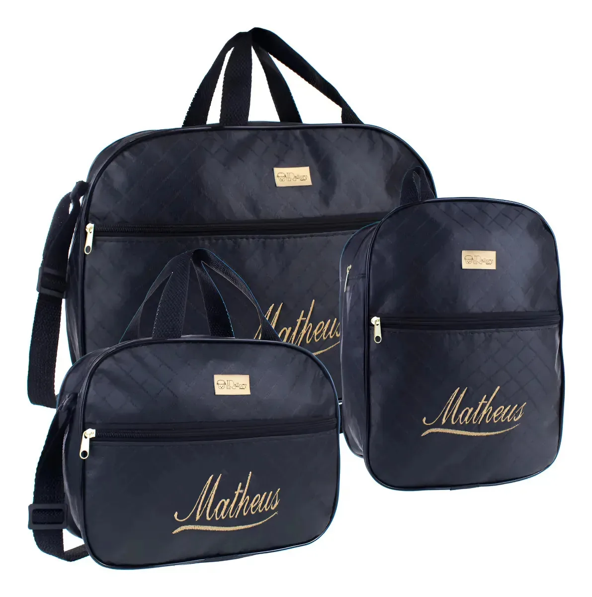 Kit Maternidade 3 Peças Personalizado Com O Nome Do Bebê Cor Preto Menino