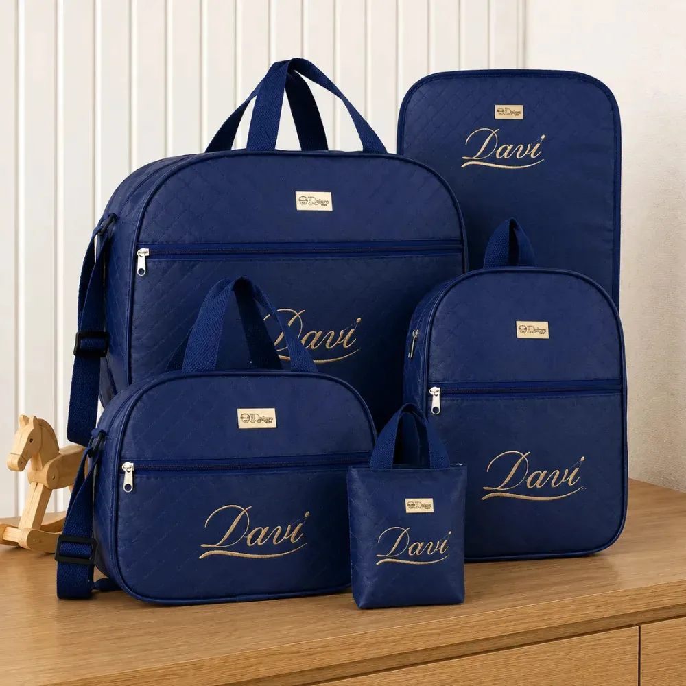 Kit Maternidade 5 Peças Personalizado Versátil Menino/menina Azul-marinho