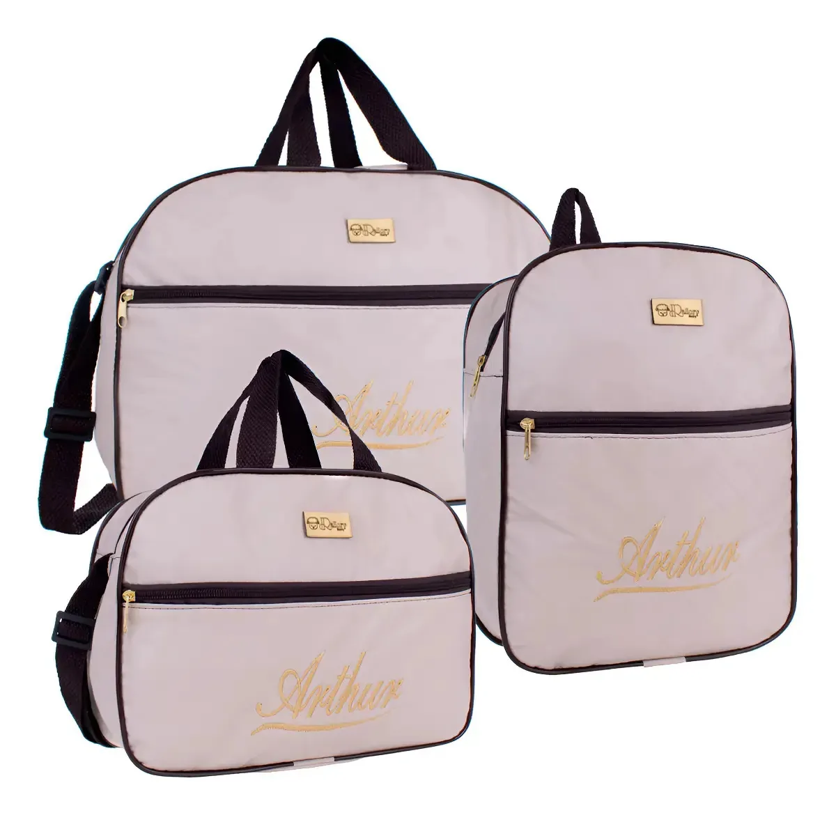 Kit Bolsa Maternidade 3 Peças Personalizado Bordado Menino/a Cor Bege Menino