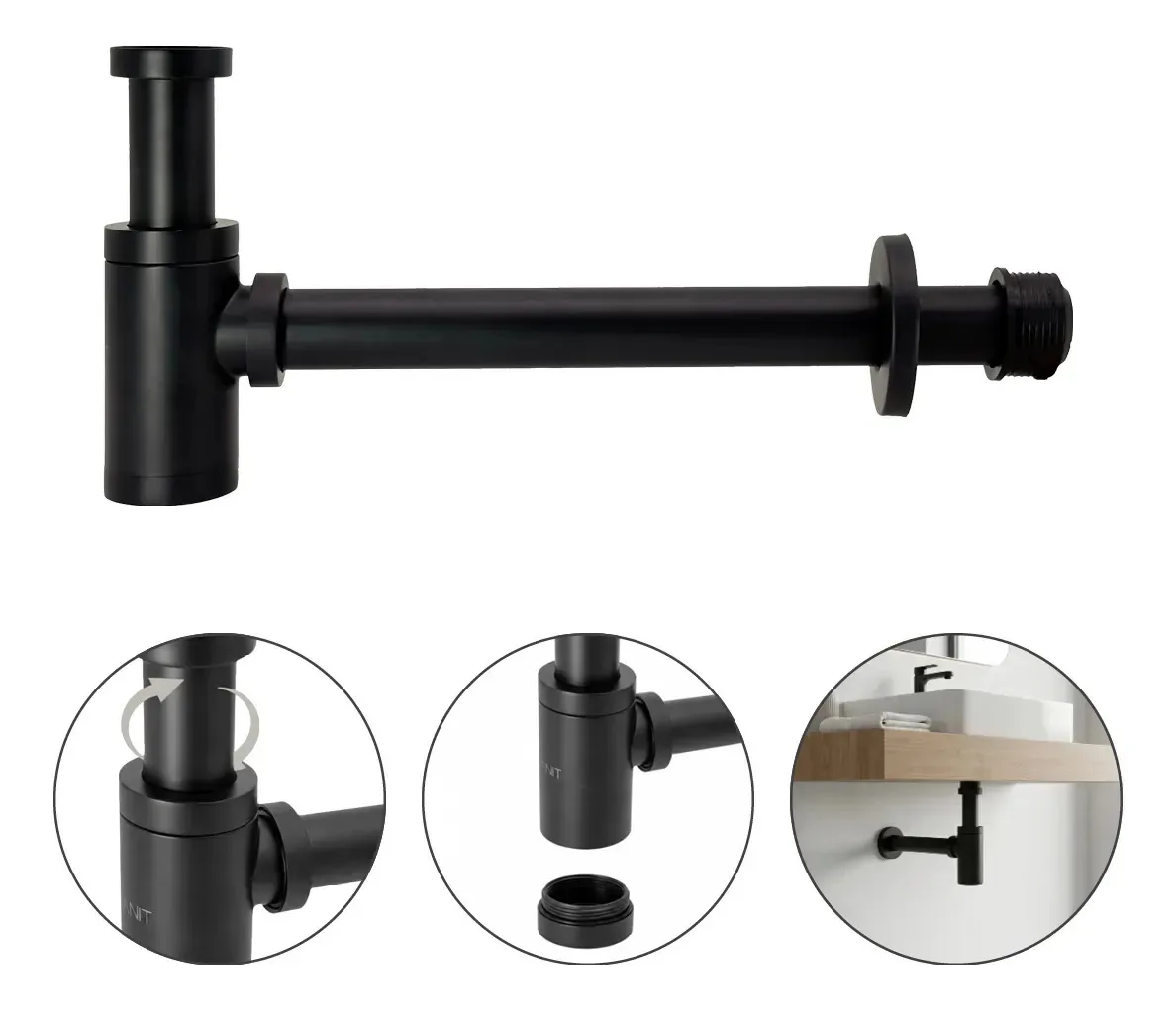 Sifão Slim Luxo Black Metal Para Lavatório