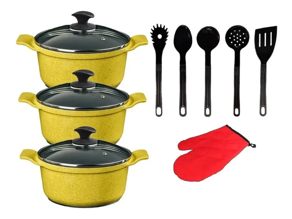 Jogo Panelas Amarelo Cerâmica Talher Preto Javali Aal 26a30 Amarelo