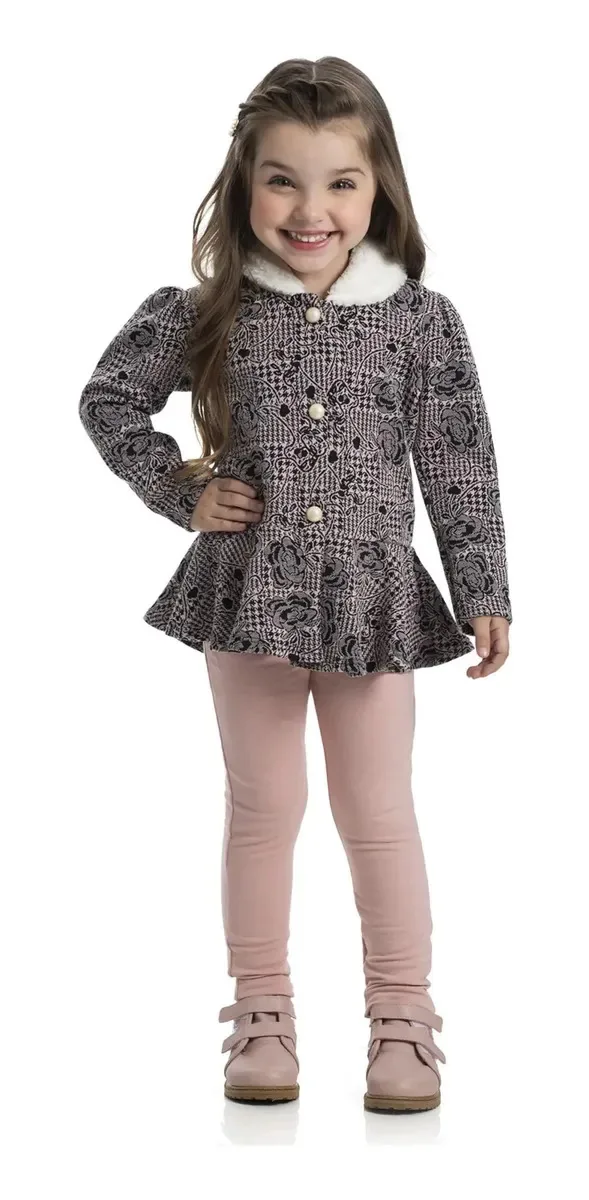 Conjunto Infantil Menina Frio Roupa Infantil Menina Inverno Cor Rose Tamanho 1