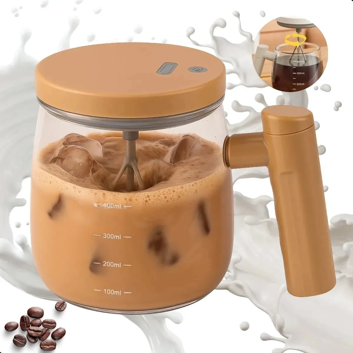 Caneca Mixer Misturador De Bebidas Portátil 500ml Elétrico Bege