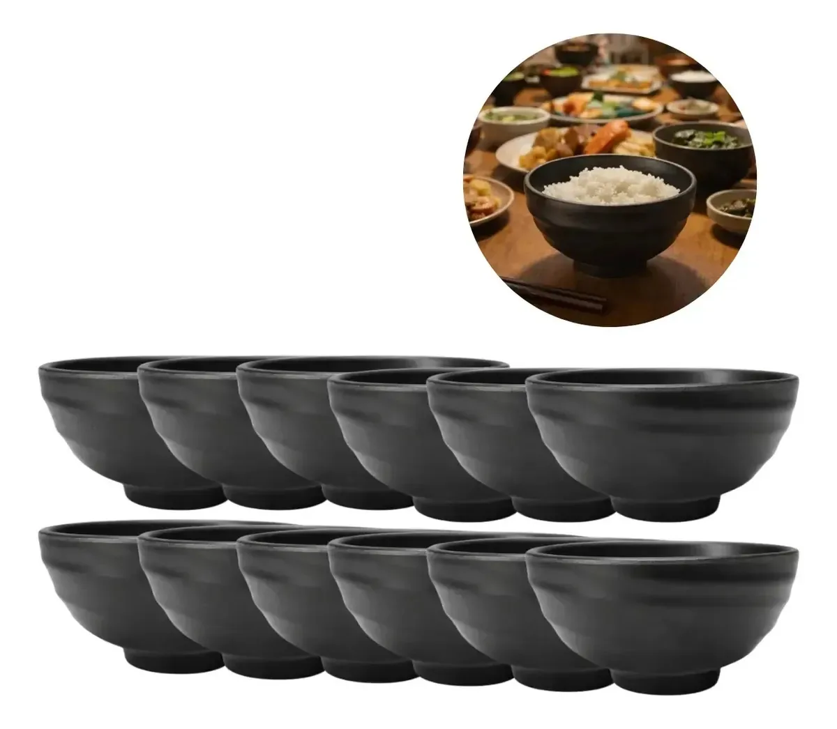 12 Tigelas Melamina Preta 300ml Ideal Restaurante Buffet Preto