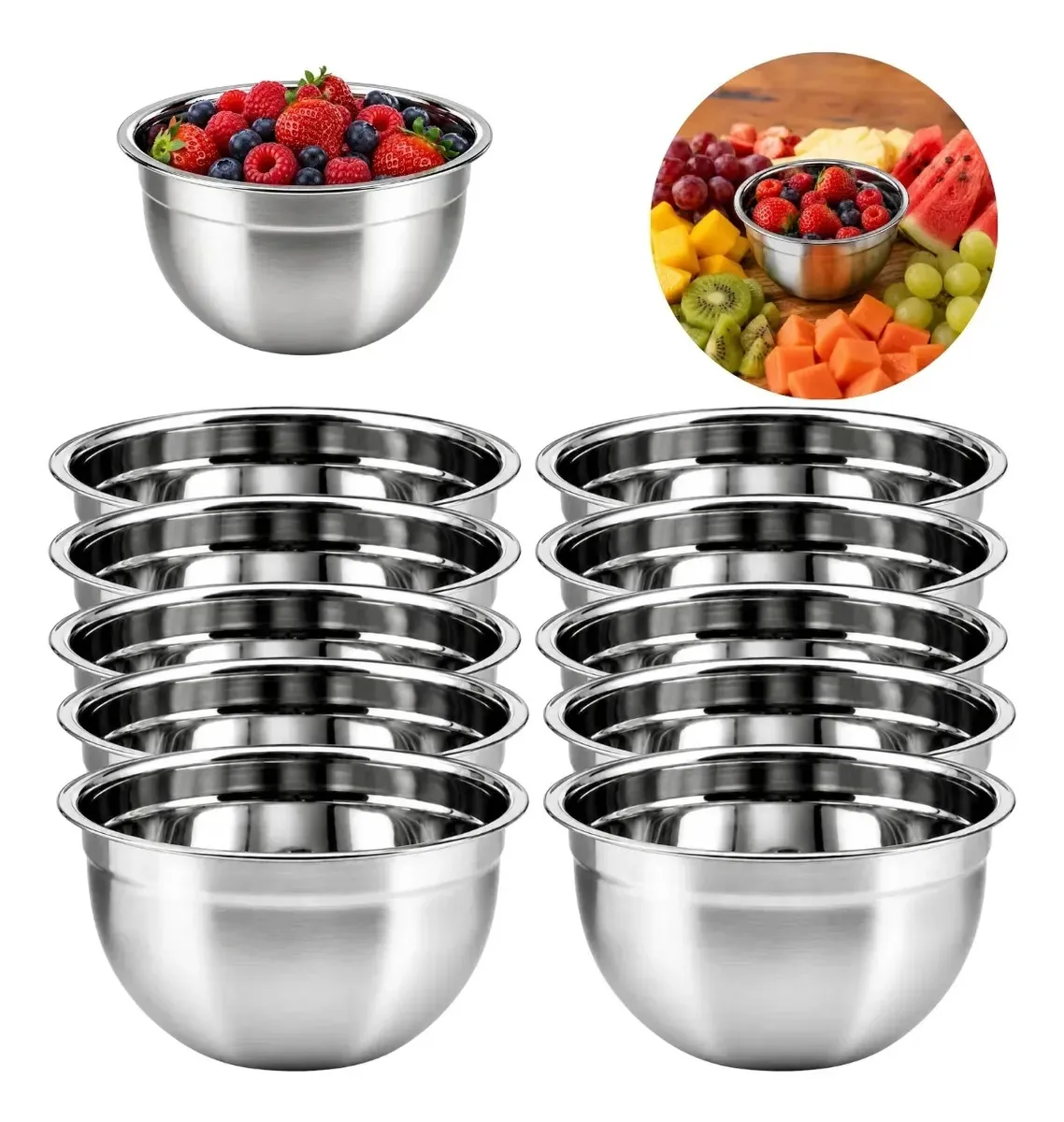 10 Tigelas Aço Inox 325ml Premium Resistente Elegante Prateado