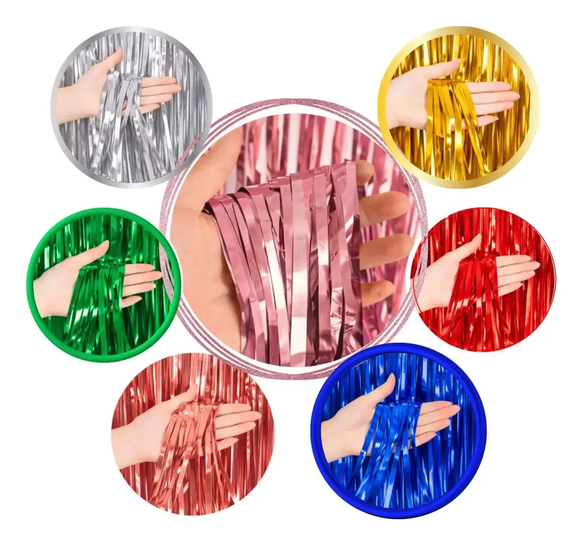 Kit 04 Cortinas Metalizadas Fitas Fitilhos Decoração Festas Vermelho