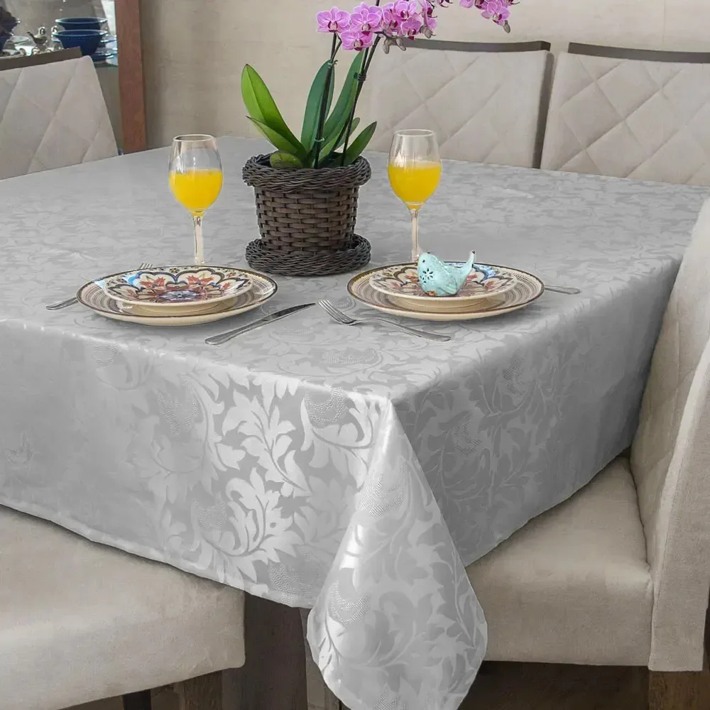 2 Toalhas De Mesa Sala Jantar Retangular Jacquard 6 Lugares Cor Cinza