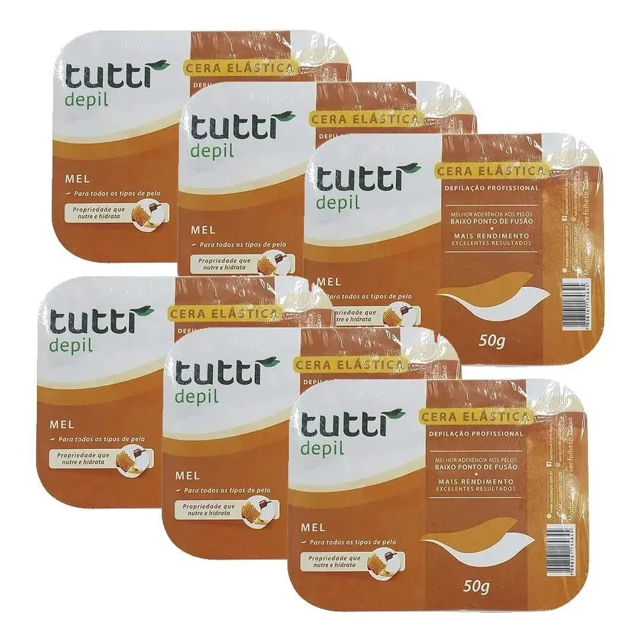 Kit Com 6 Ceras Quentes Elástica Mel Tutti Depil 50g