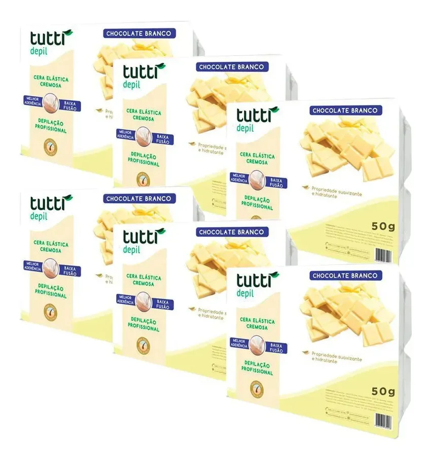 Kit 6 Ceras Quente Chocolate Branco Tutti Depil 50g